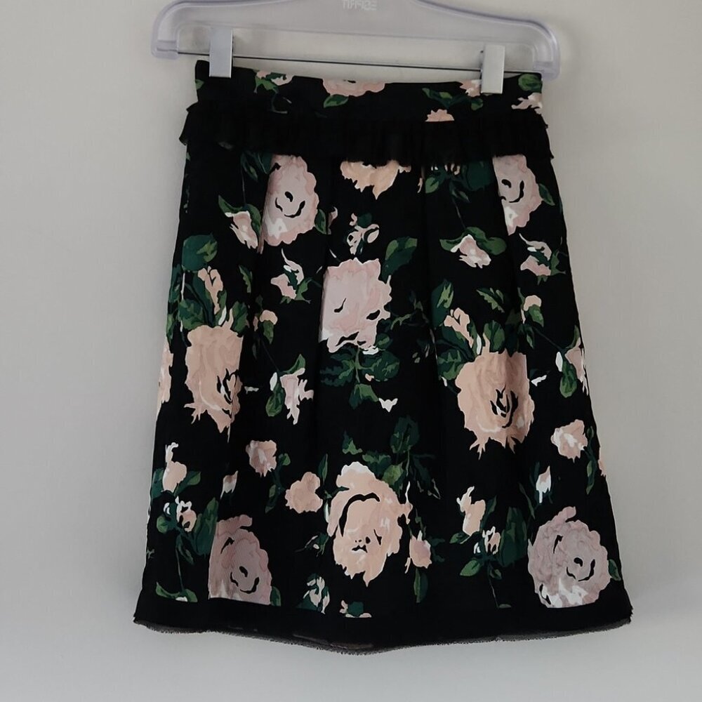 CLUB MONACO | Silk wool skirt floral pink green sz 0